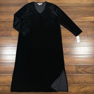 Caroline Rose Women's Size‎ Medium Black Velvet Long Sleeve Midi Dress $278